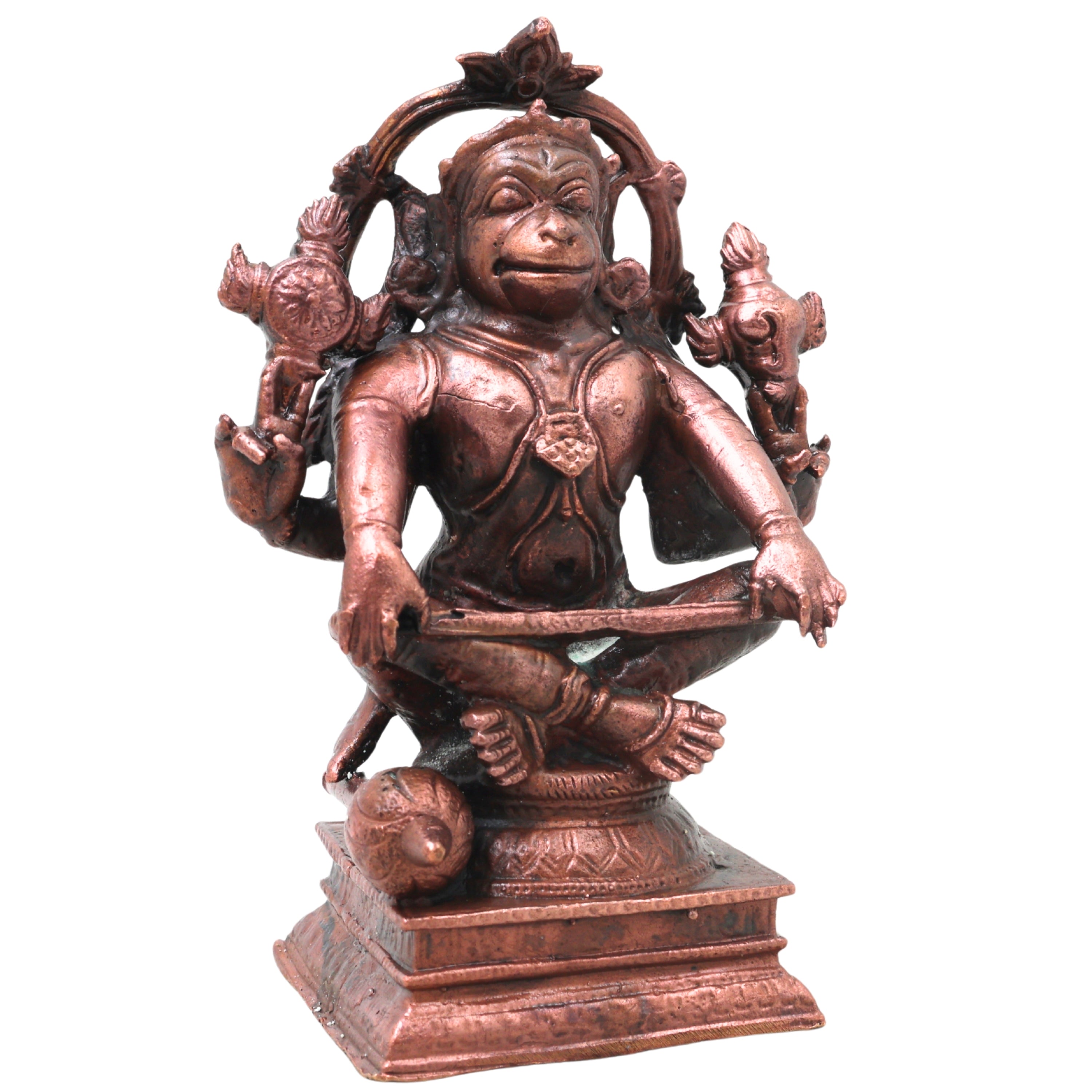 Handcrafted Copper Hanuman Idol, Anjaneya Swamy Murti, Bajrangbali Vigraha for Pooja, Vastu &amp; Home Decor, Brown, 4.5 Inch, 1 Piece