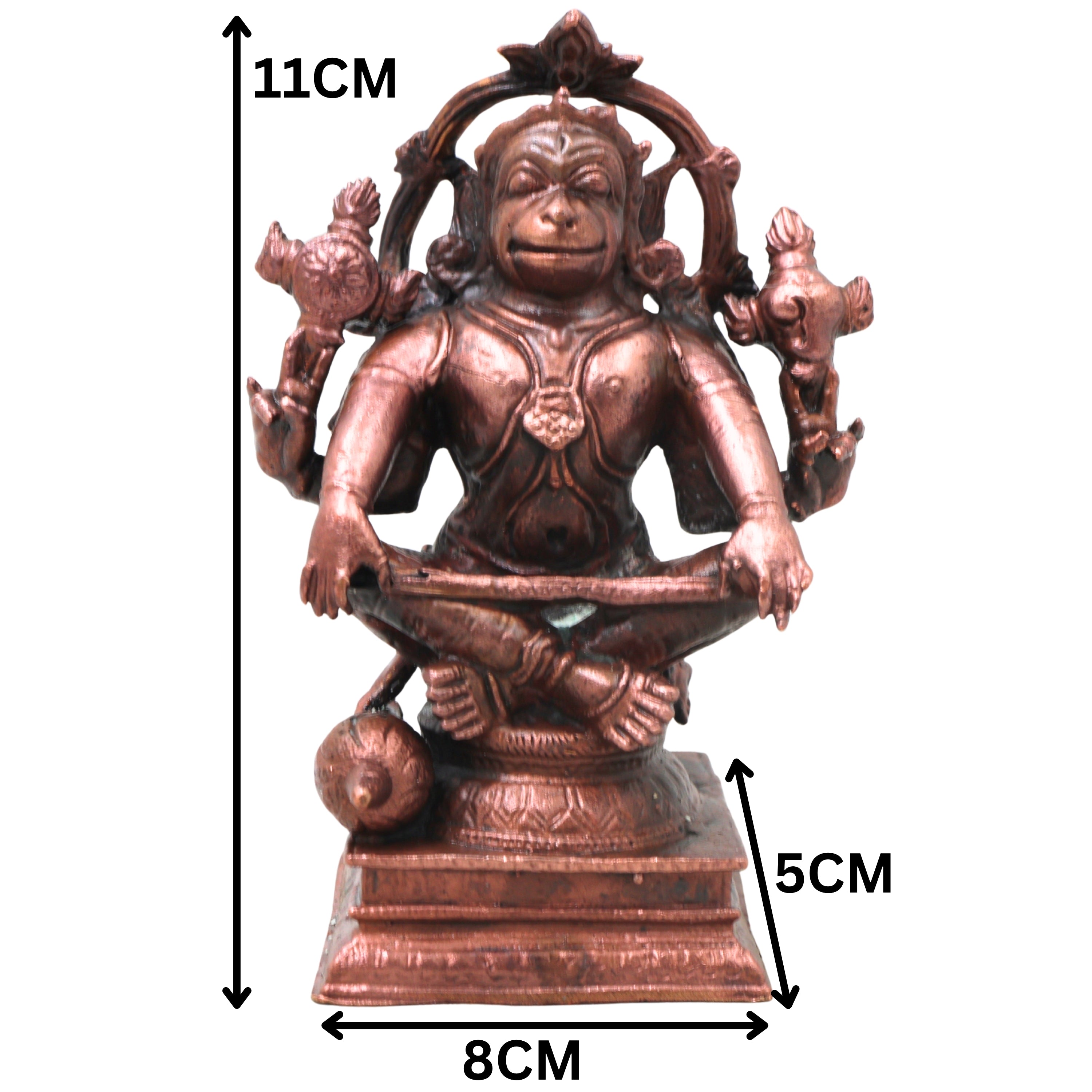 Handcrafted Copper Hanuman Idol, Anjaneya Swamy Murti, Bajrangbali Vigraha for Pooja, Vastu &amp; Home Decor, Brown, 4.5 Inch, 1 Piece