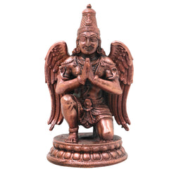 Handcrafted Copper Garuda Idol, Vainateya Vishnuvahana Garutman Murti for Pooja, Temple &amp; Spiritual Decor, Brown, 4.5 Inch, 1 Piece