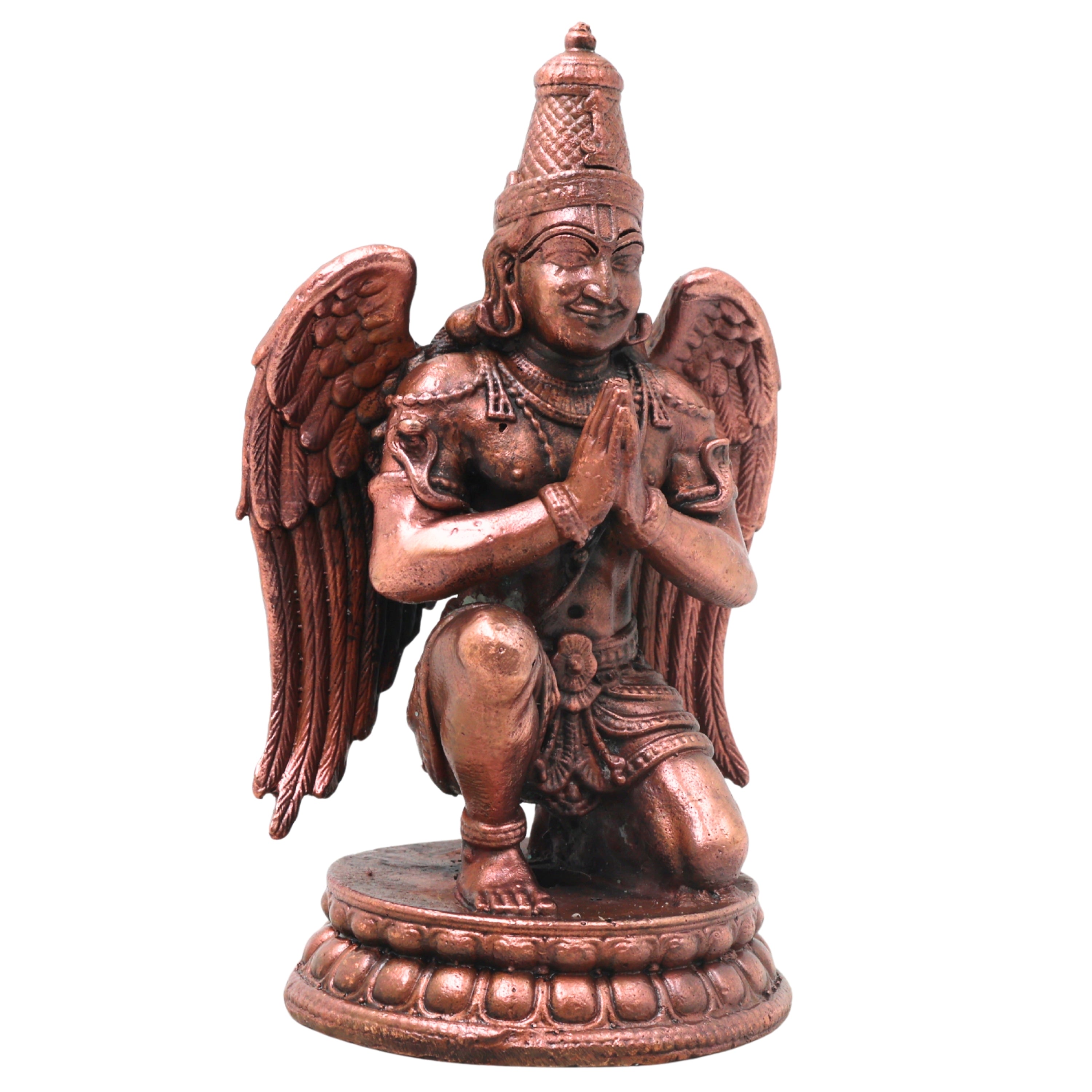 Handcrafted Copper Garuda Idol, Vainateya Vishnuvahana Garutman Murti for Pooja, Temple &amp; Spiritual Decor, Brown, 4.5 Inch, 1 Piece