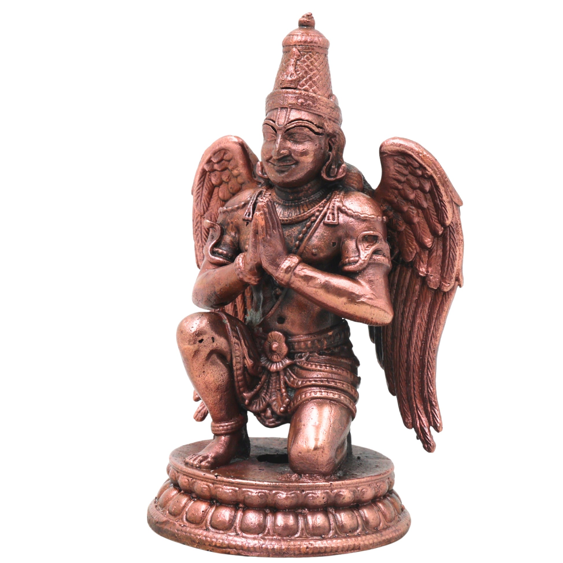 Handcrafted Copper Garuda Idol, Vainateya Vishnuvahana Garutman Murti for Pooja, Temple &amp; Spiritual Decor, Brown, 4.5 Inch, 1 Piece