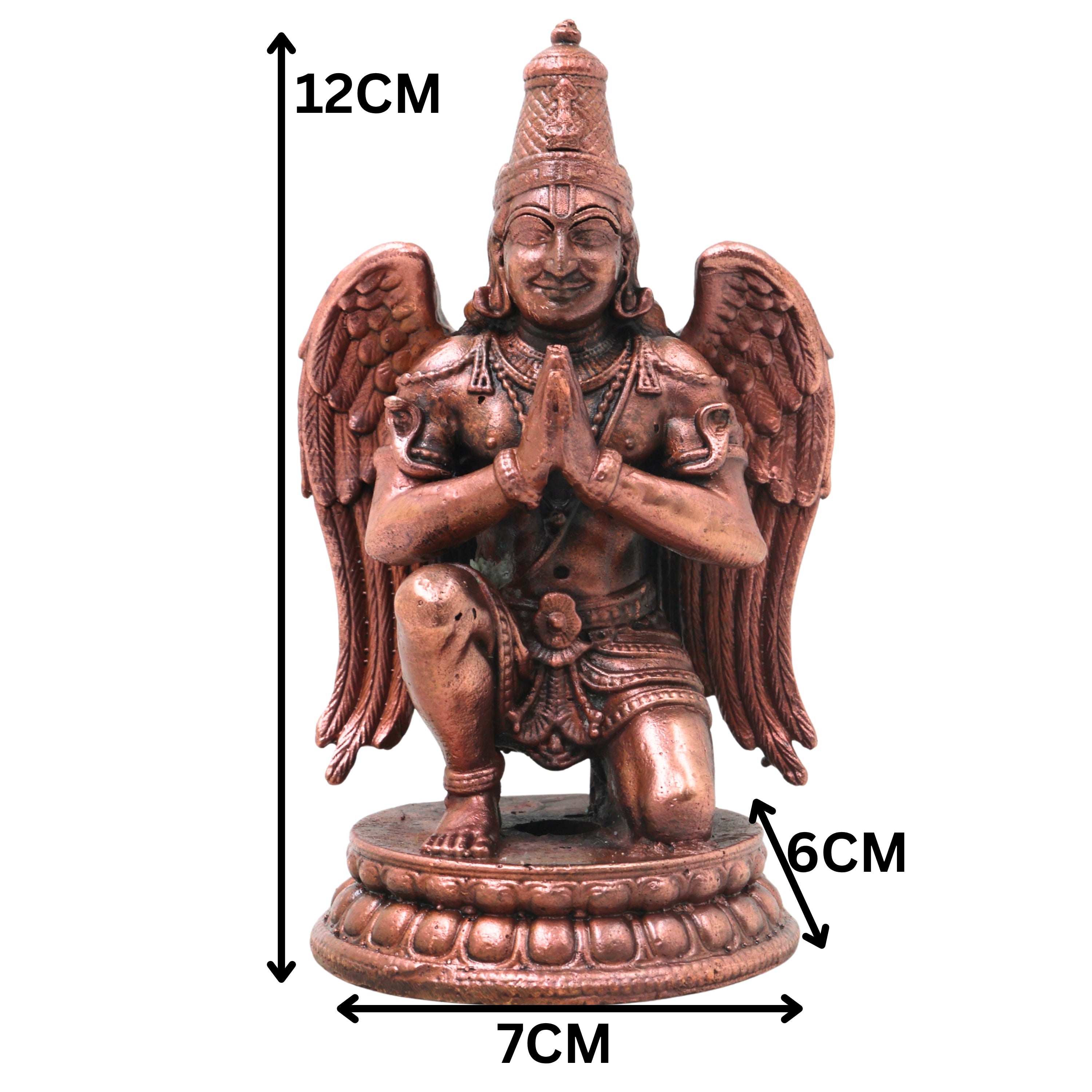 Handcrafted Copper Garuda Idol, Vainateya Vishnuvahana Garutman Murti for Pooja, Temple &amp; Spiritual Decor, Brown, 4.5 Inch, 1 Piece
