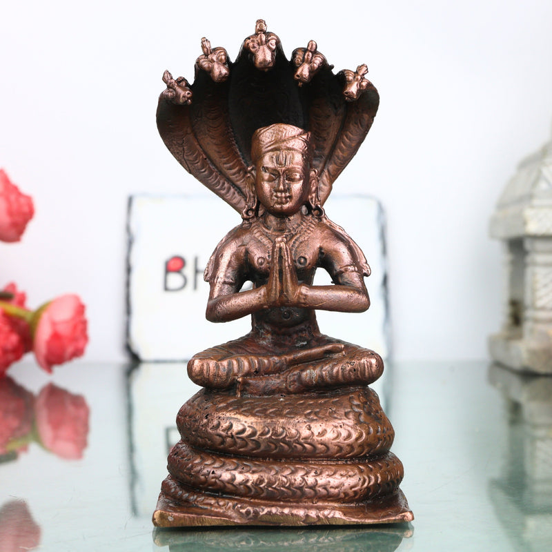 Handcrafted Copper Manavala Mamunigal Idol, Sri Vaishnava Acharya Murti for Pooja, Temple &amp; Spiritual Decor, Brown, 4.5 Inch, 1 Piece