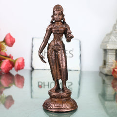 Copper Parvati Idol Handcrafted Uma Gauri Ambika Traditional Chola Murti for Pooja, Home Decor & Gifting, Brown, 5 Inch, 1 Piece