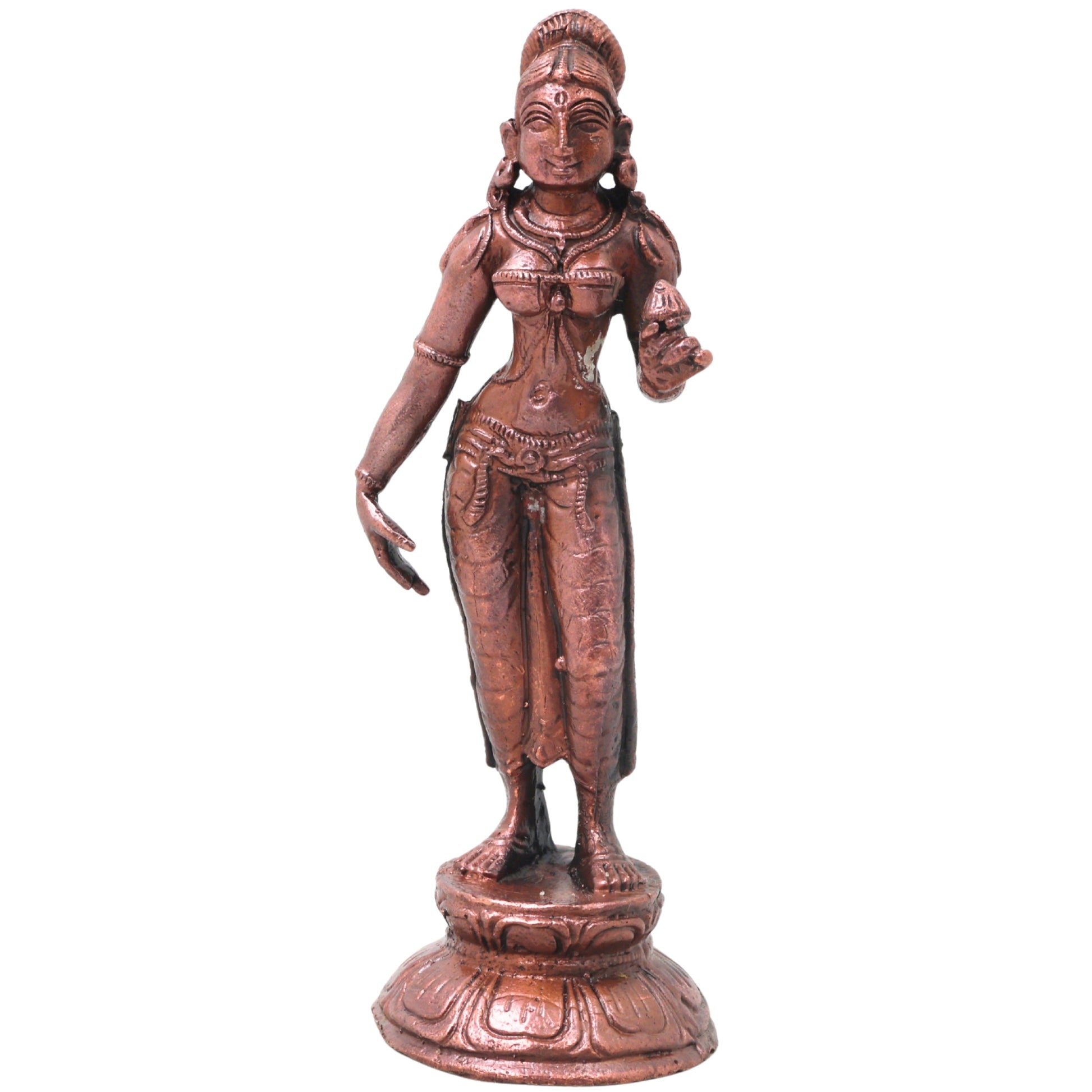 Copper Parvati Idol Handcrafted Uma Gauri Ambika Traditional Chola Murti for Pooja, Home Decor & Gifting, Brown, 5 Inch, 1 Piece