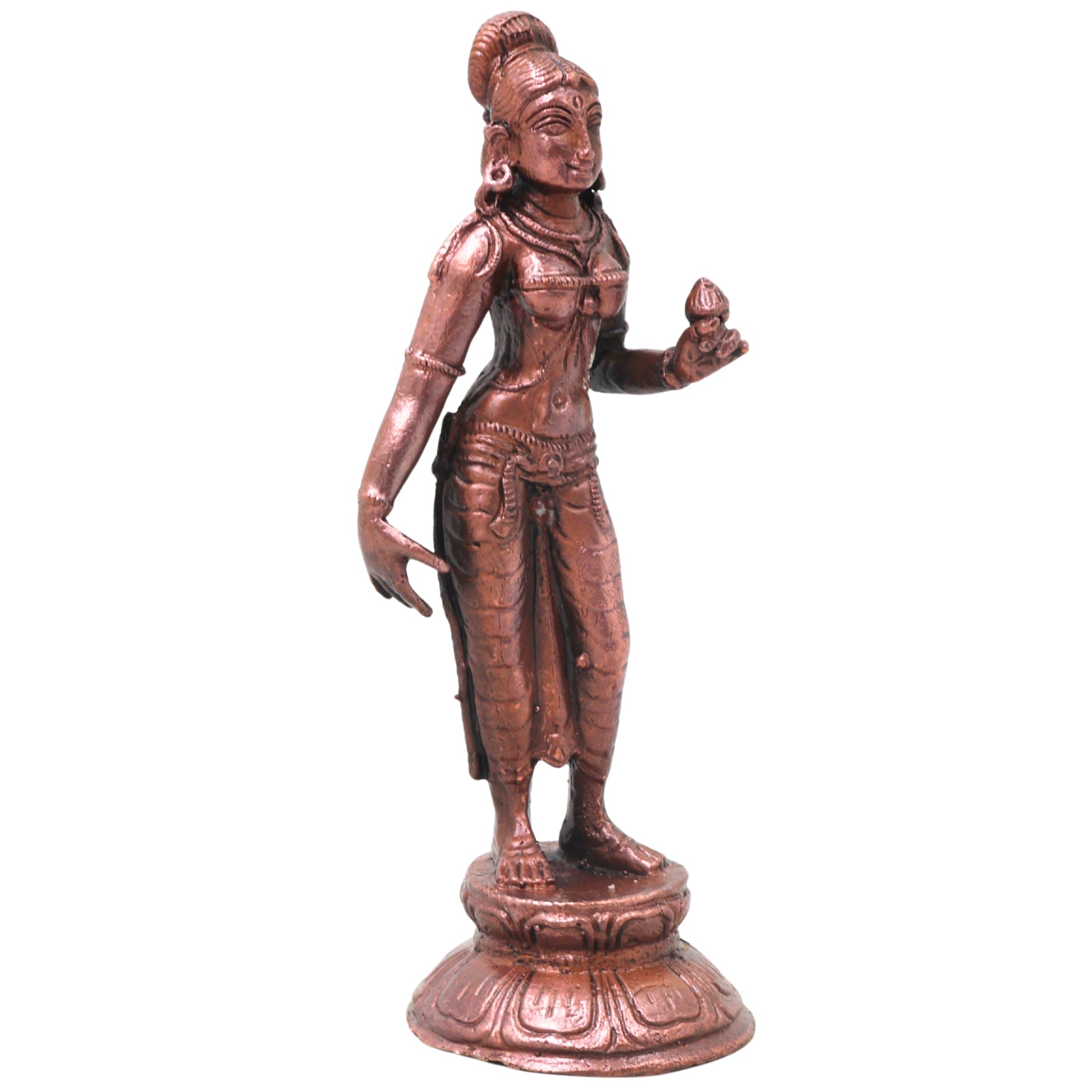 Copper Parvati Idol Handcrafted Uma Gauri Ambika Traditional Chola Murti for Pooja, Home Decor & Gifting, Brown, 5 Inch, 1 Piece