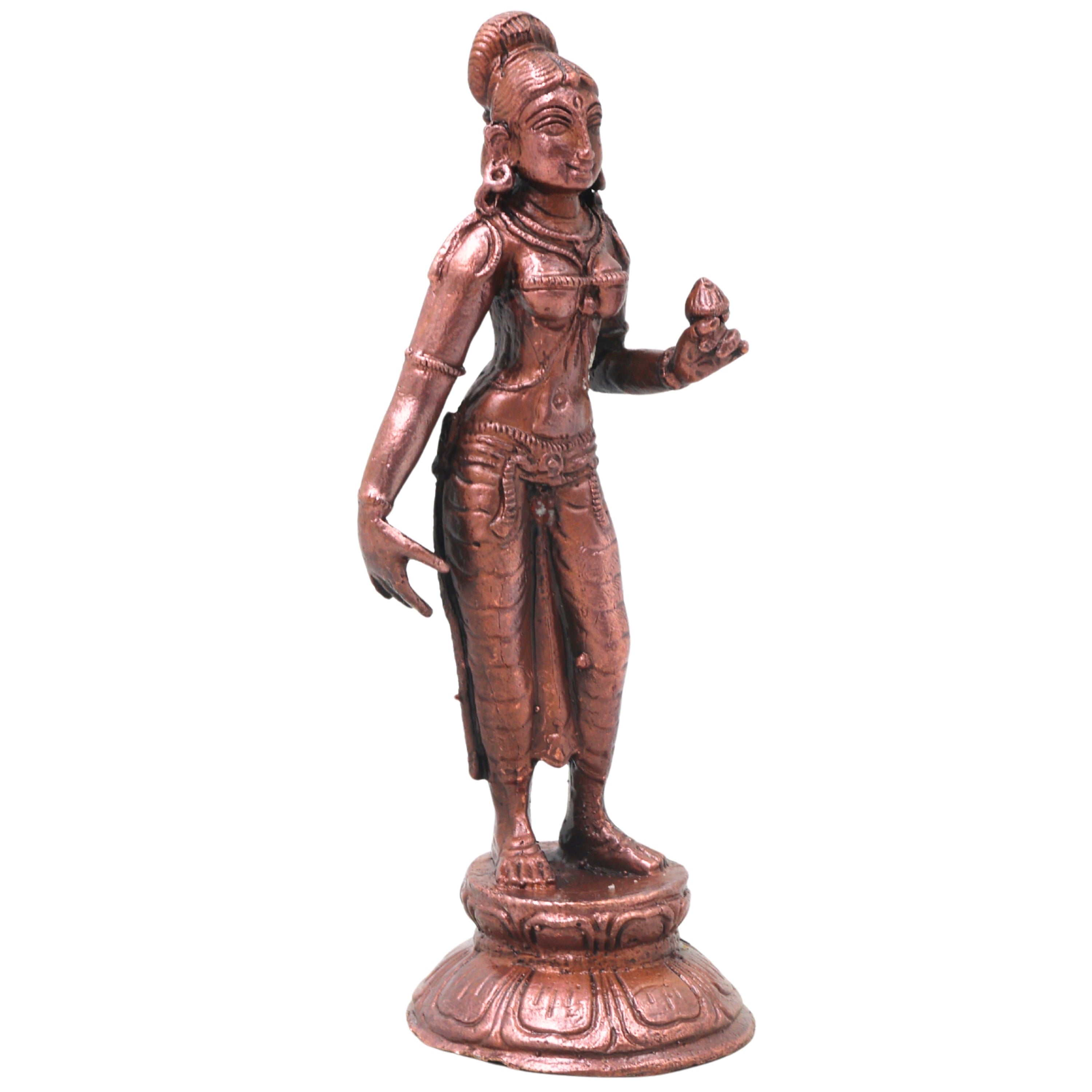 Copper Parvati Idol Handcrafted Uma Gauri Ambika Traditional Chola Murti for Pooja, Home Decor & Gifting, Brown, 5 Inch, 1 Piece