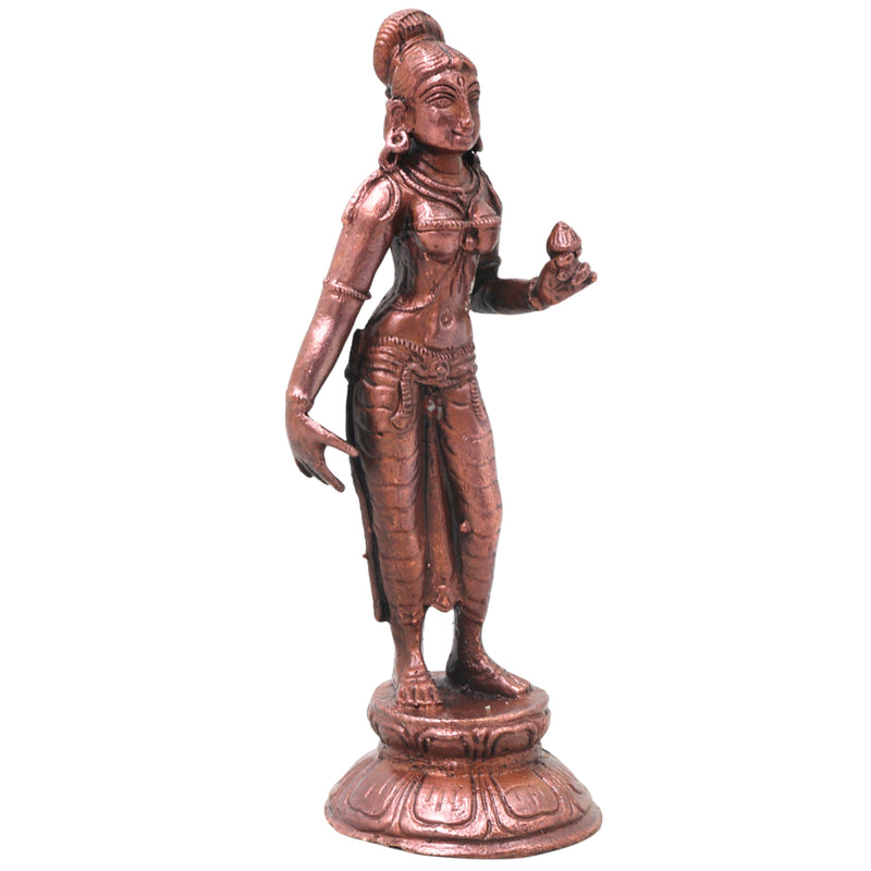 Copper Parvati Idol Handcrafted Uma Gauri Ambika Traditional Chola Murti for Pooja, Home Decor & Gifting, Brown, 5 Inch, 1 Piece
