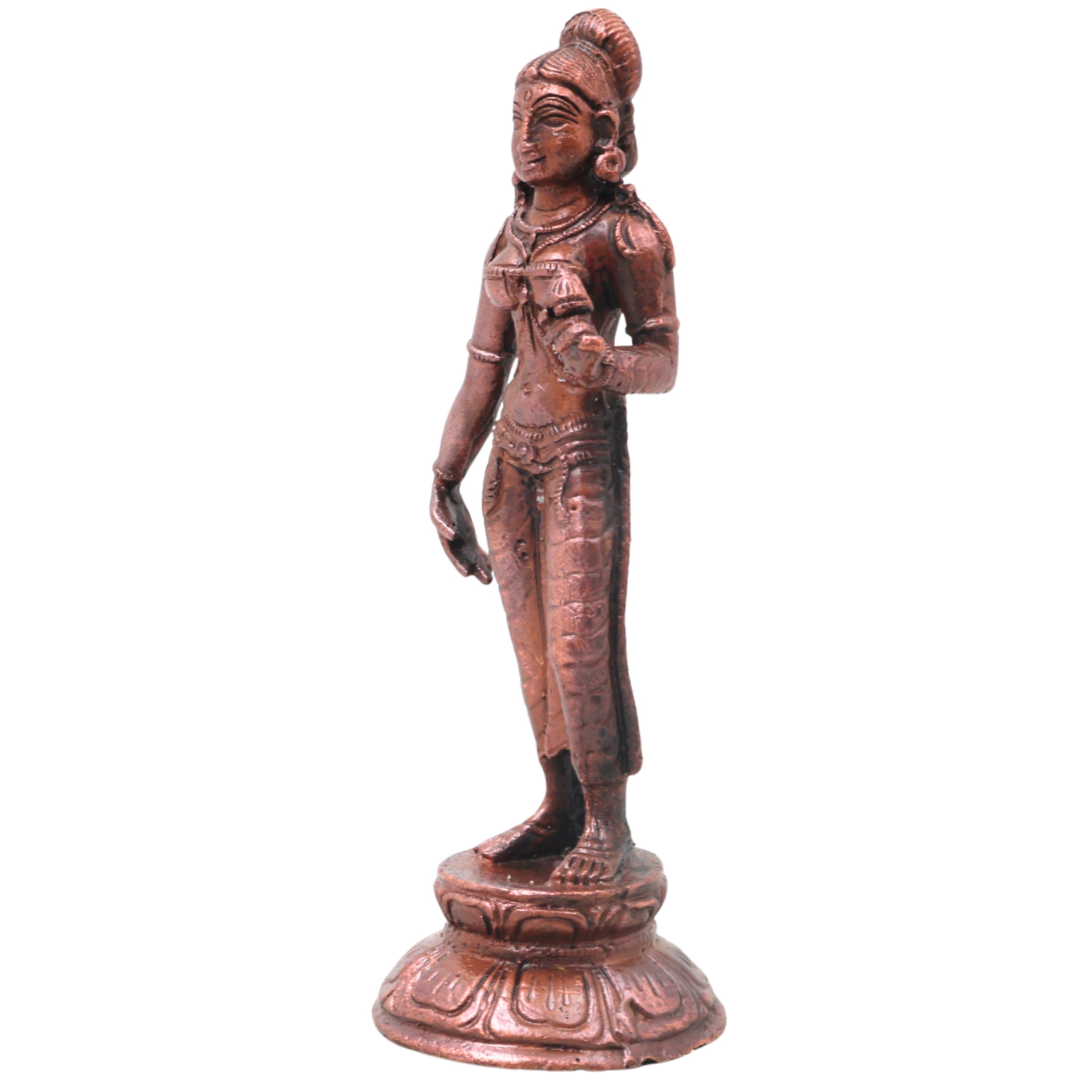 Copper Parvati Idol Handcrafted Uma Gauri Ambika Traditional Chola Murti for Pooja, Home Decor & Gifting, Brown, 5 Inch, 1 Piece