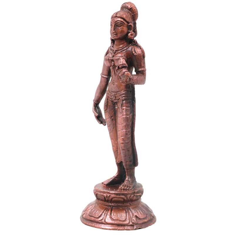 Copper Parvati Idol Handcrafted Uma Gauri Ambika Traditional Chola Murti for Pooja, Home Decor & Gifting, Brown, 5 Inch, 1 Piece