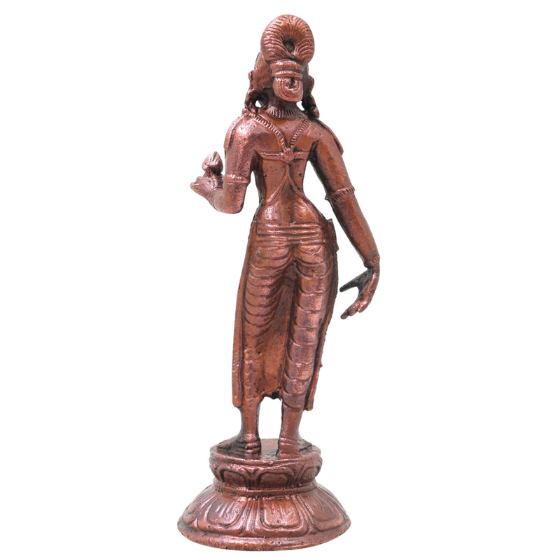 Copper Parvati Idol Handcrafted Uma Gauri Ambika Traditional Chola Murti for Pooja, Home Decor & Gifting, Brown, 5 Inch, 1 Piece