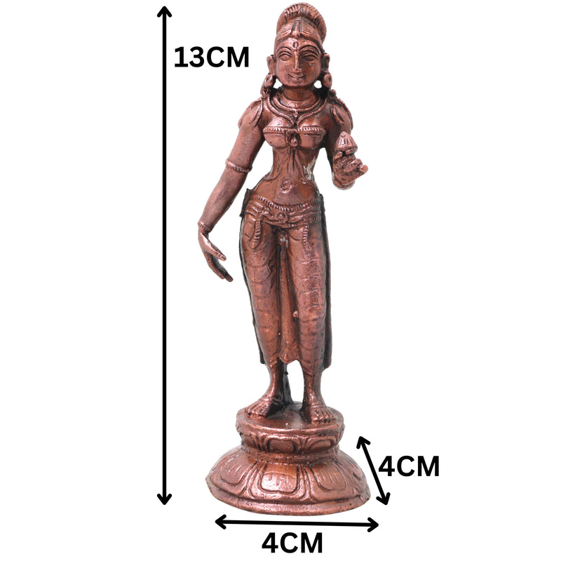 Copper Parvati Idol Handcrafted Uma Gauri Ambika Traditional Chola Murti for Pooja, Home Decor & Gifting, Brown, 5 Inch, 1 Piece