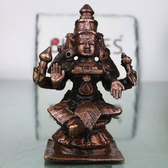 Copper Mahalakshmi Idol Handcrafted Traditional Murti Sri Lakshmi Statue for Pooja, Home Decor & Gifting, Brown, 3.5 Inch, 1 Piece