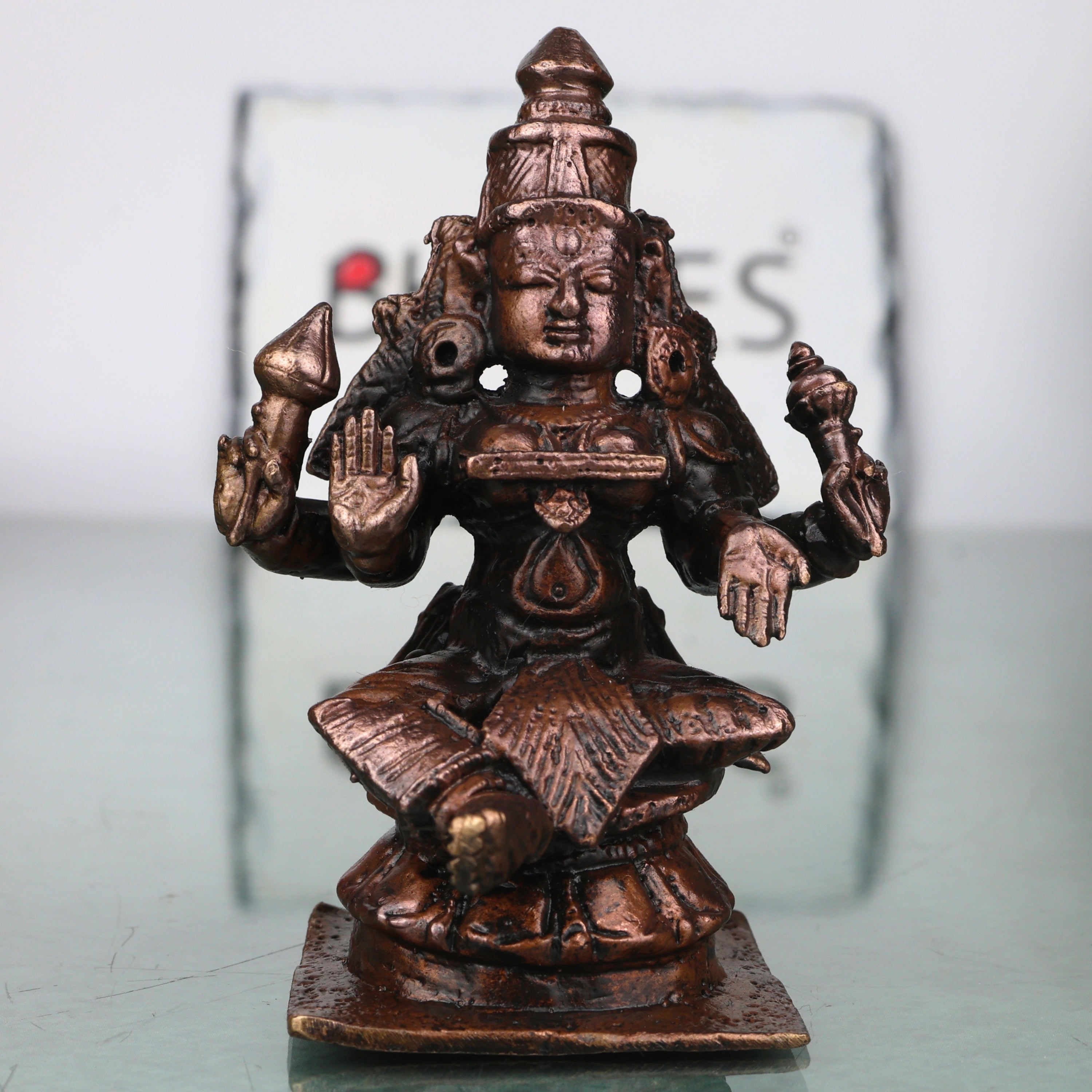 Copper Mahalakshmi Idol Handcrafted Traditional Murti Sri Lakshmi Statue for Pooja, Home Decor & Gifting, Brown, 3.5 Inch, 1 Piece