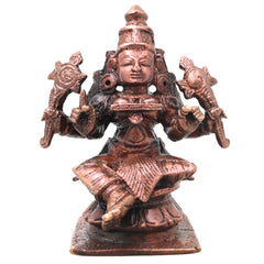 Copper Mahalakshmi Idol Handcrafted Traditional Murti Sri Lakshmi Statue for Pooja, Home Decor & Gifting, Brown, 3.5 Inch, 1 Piece