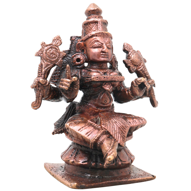 Copper Mahalakshmi Idol Handcrafted Traditional Murti Sri Lakshmi Statue for Pooja, Home Decor & Gifting, Brown, 3.5 Inch, 1 Piece