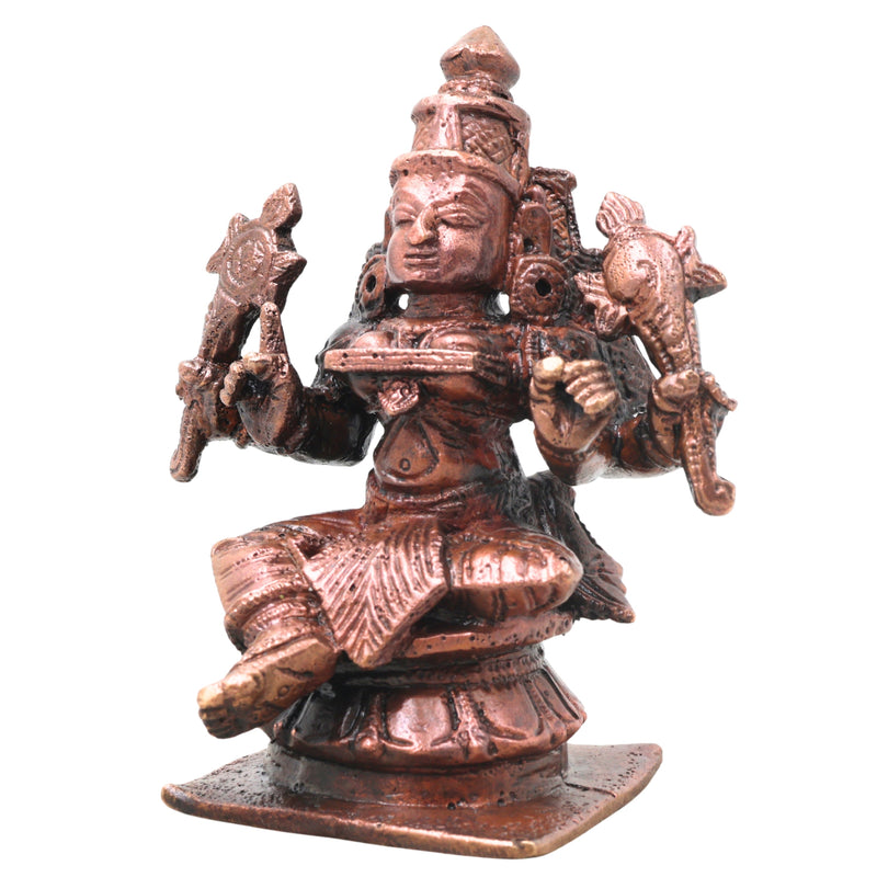 Copper Mahalakshmi Idol Handcrafted Traditional Murti Sri Lakshmi Statue for Pooja, Home Decor & Gifting, Brown, 3.5 Inch, 1 Piece
