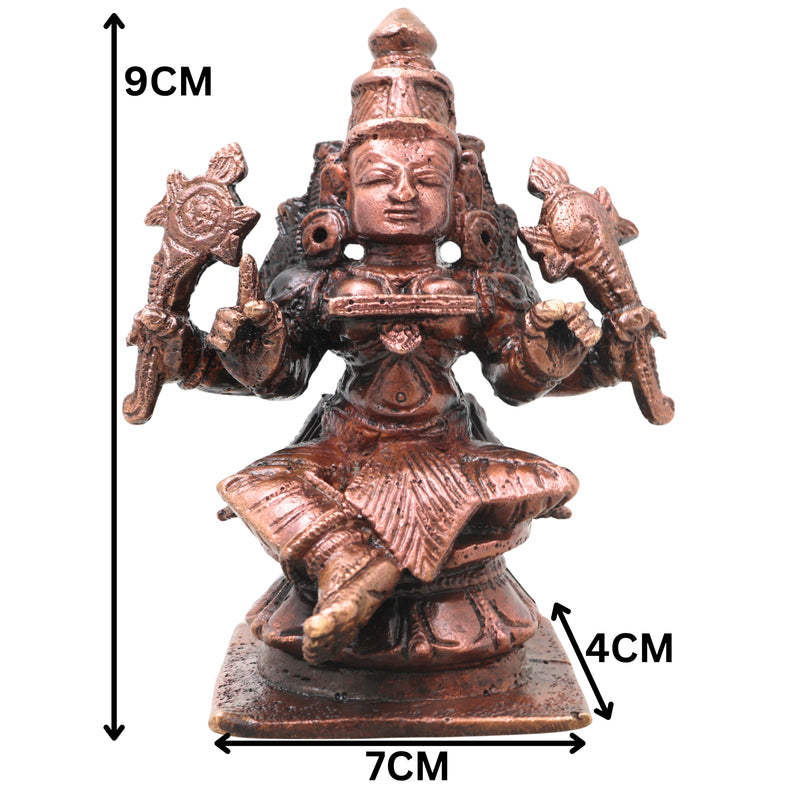 Copper Mahalakshmi Idol Handcrafted Traditional Murti Sri Lakshmi Statue for Pooja, Home Decor & Gifting, Brown, 3.5 Inch, 1 Piece