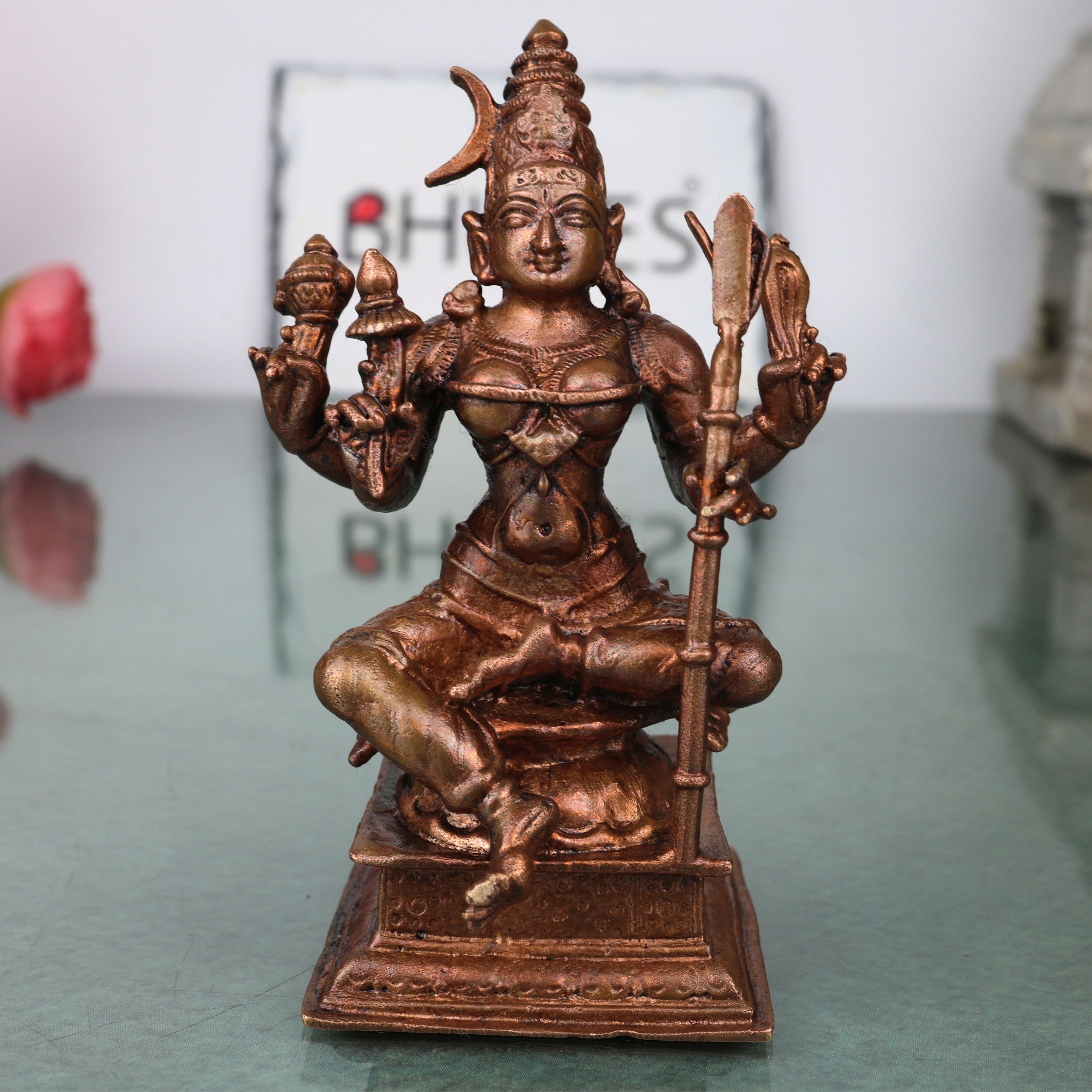Copper Raja Rajeshwari Idol, Handcrafted Lalita Tripura Sundari Devi Murti for Pooja, Home Decor & Gifting, Brown, 4.5 Inch, 1 Piece