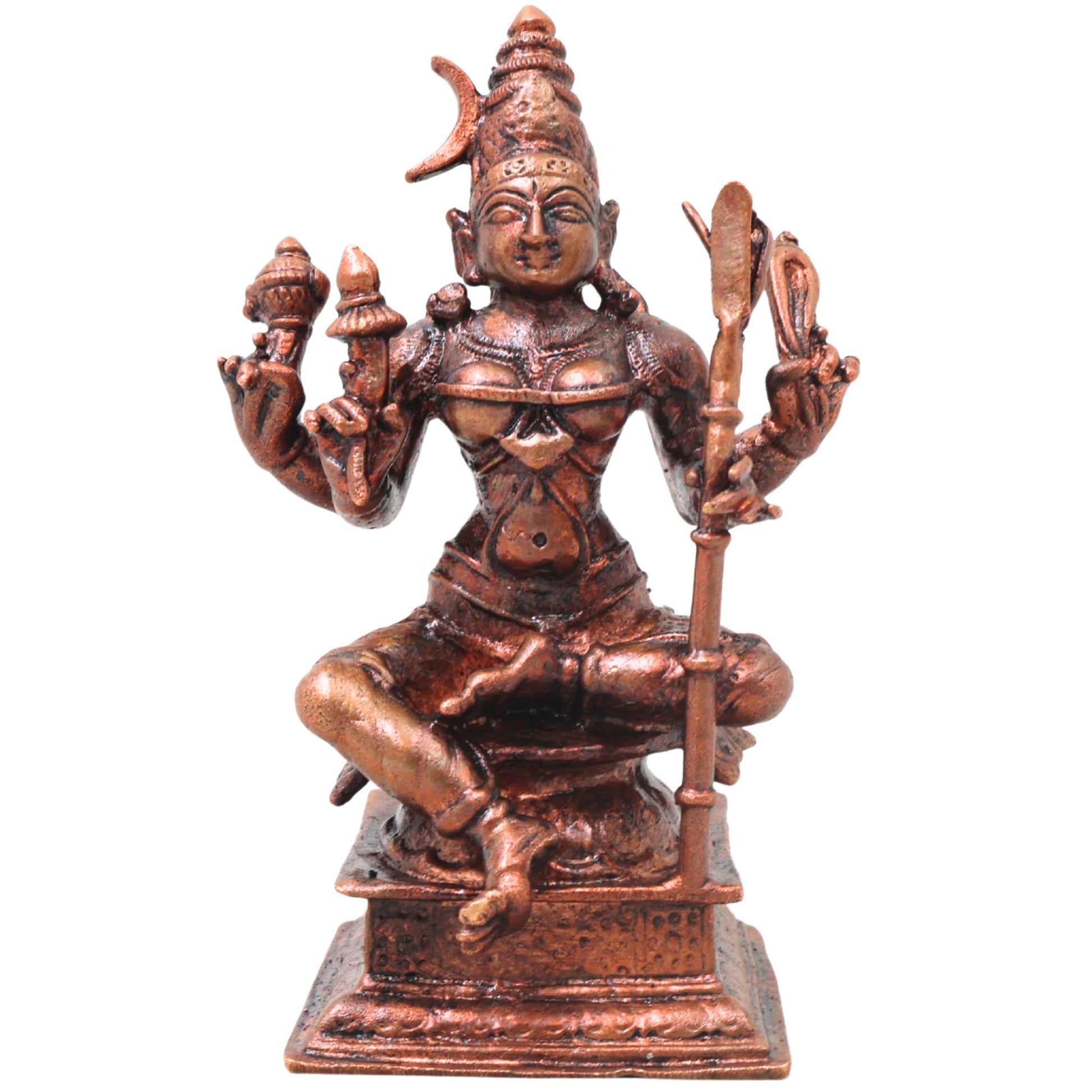 Copper Raja Rajeshwari Idol, Handcrafted Lalita Tripura Sundari Devi Murti for Pooja, Home Decor & Gifting, Brown, 4.5 Inch, 1 Piece