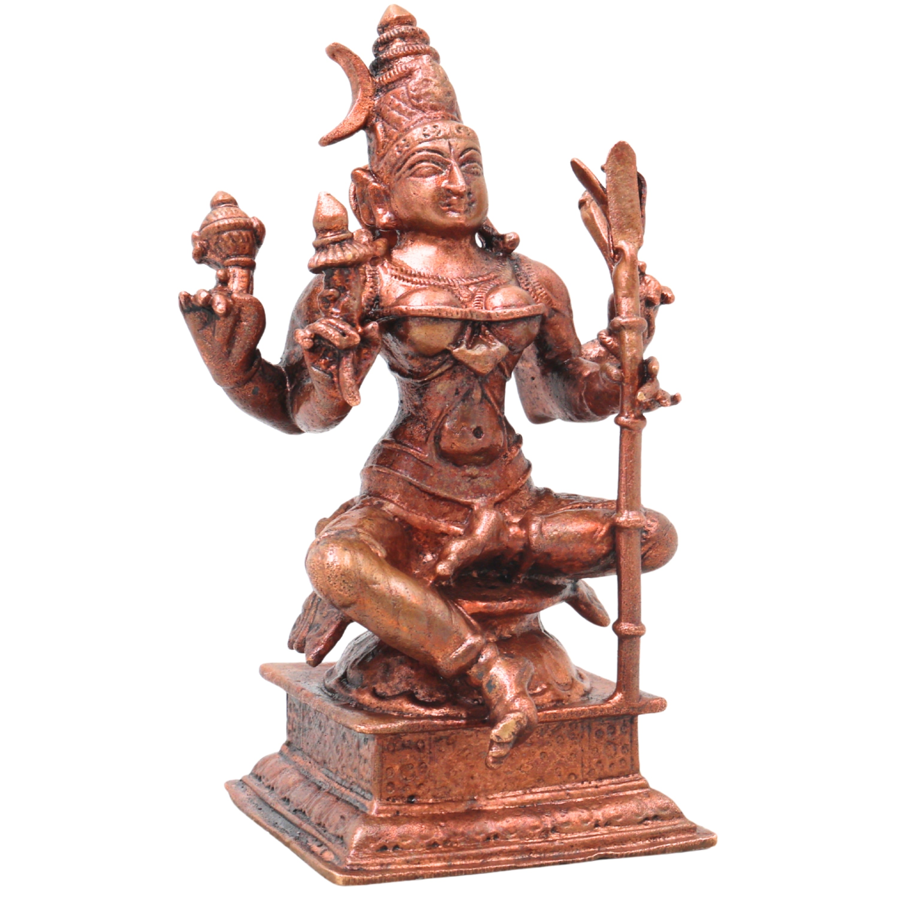 Copper Raja Rajeshwari Idol, Handcrafted Lalita Tripura Sundari Devi Murti for Pooja, Home Decor & Gifting, Brown, 4.5 Inch, 1 Piece