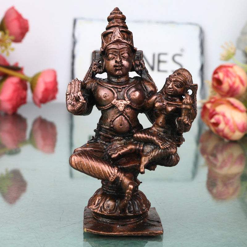 Copper Lakshmi Narayana Idol Handcrafted Traditional Chola Art Murti for Pooja Home Decor & Spiritual Gifting, Brown, 4 Inch, 1 Piece