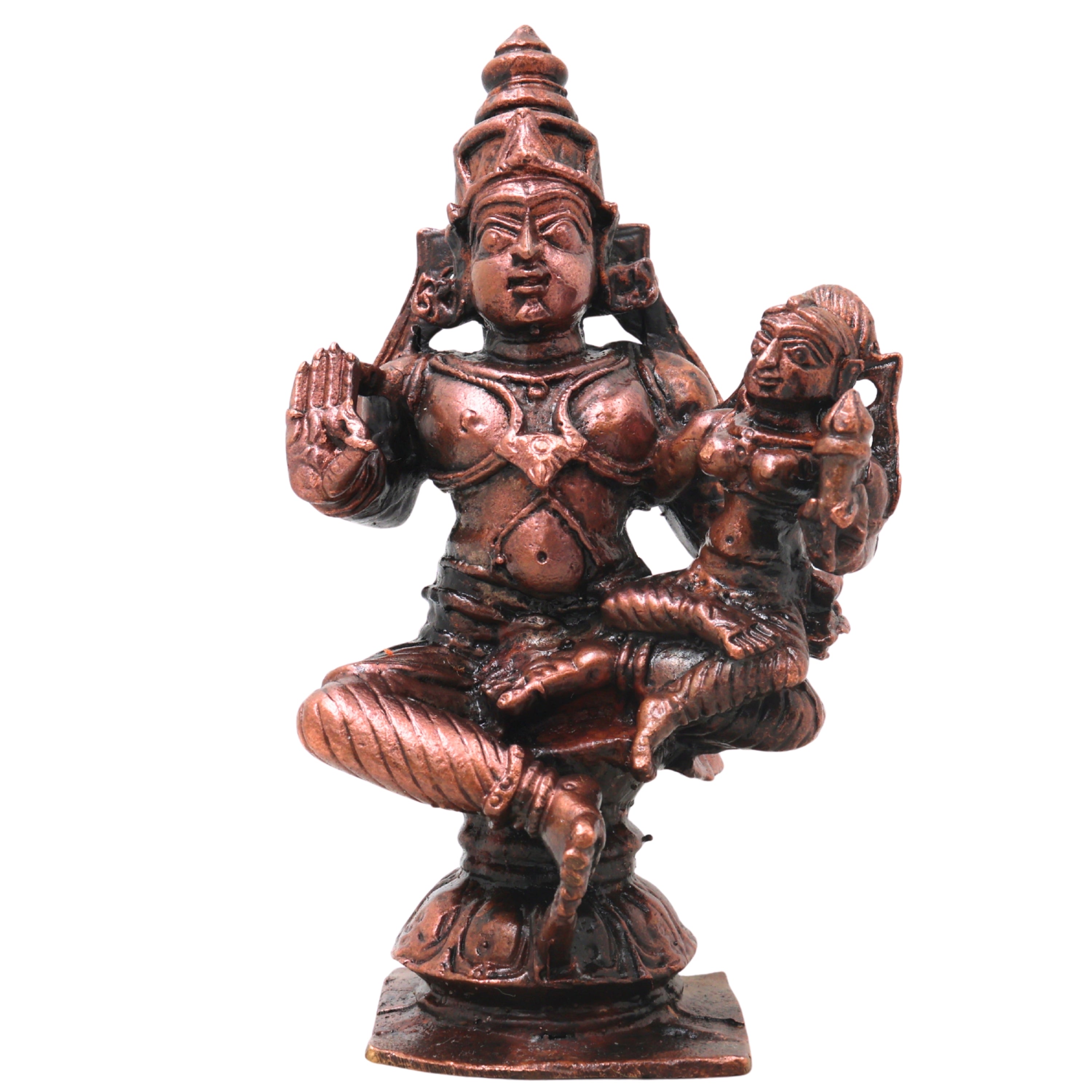 Copper Lakshmi Narayana Idol Handcrafted Traditional Chola Art Murti for Pooja Home Decor & Spiritual Gifting, Brown, 4 Inch, 1 Piece