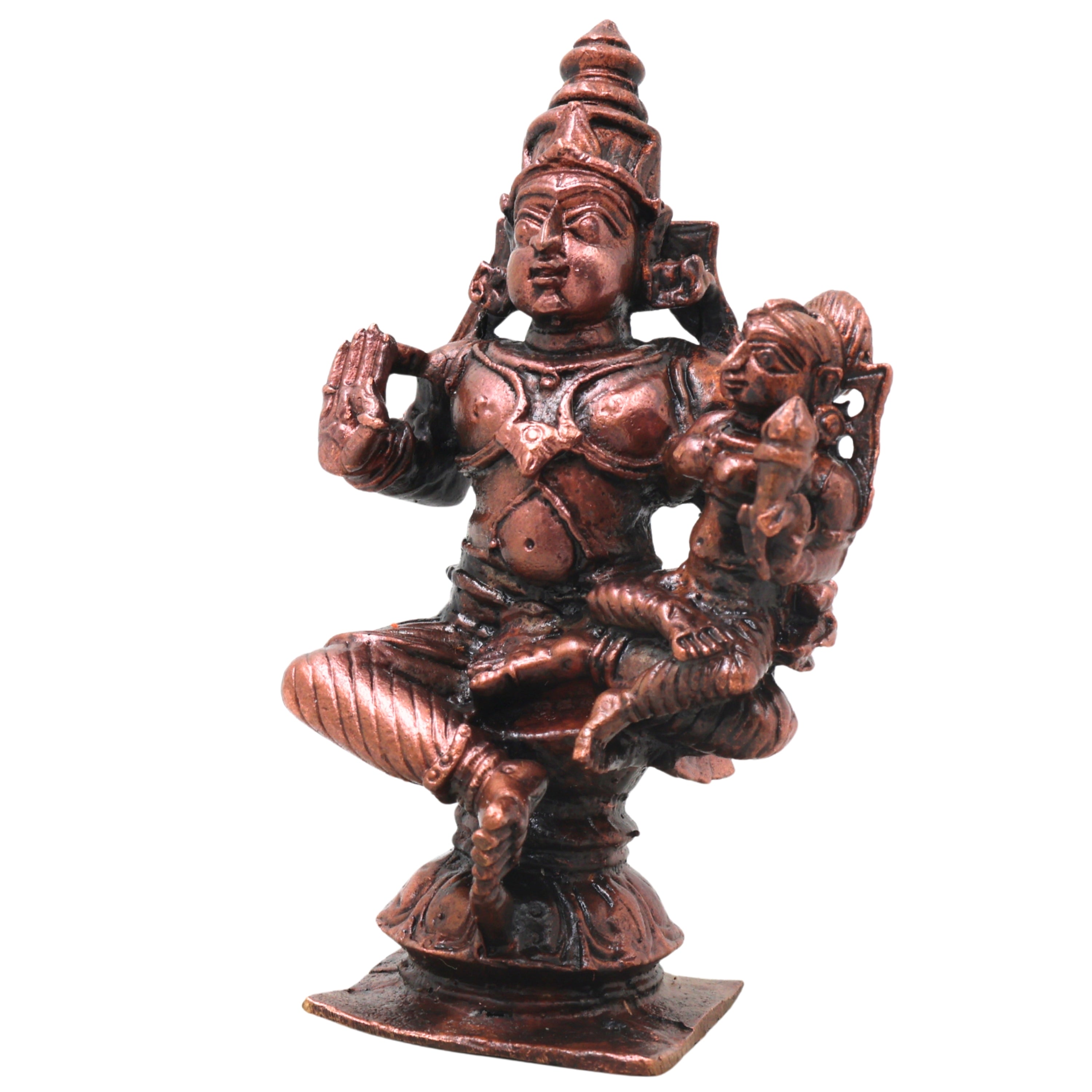 Copper Lakshmi Narayana Idol Handcrafted Traditional Chola Art Murti for Pooja Home Decor & Spiritual Gifting, Brown, 4 Inch, 1 Piece