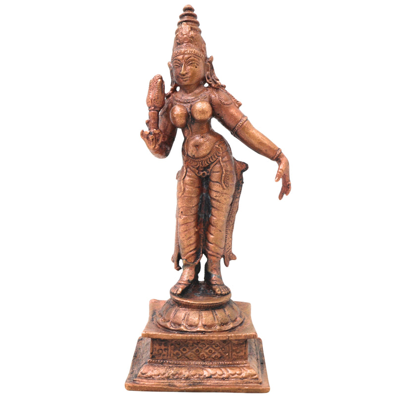 Copper Shridevi Idol Handcrafted Sri Devi Mahalakshmi Murti Traditional Chola Statue for Pooja Decor & Gifting , Brown, 5 Inch, 1 Piece
