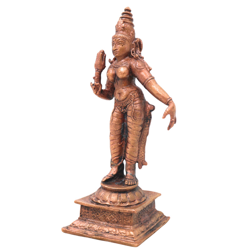 Copper Shridevi Idol Handcrafted Sri Devi Mahalakshmi Murti Traditional Chola Statue for Pooja Decor & Gifting , Brown, 5 Inch, 1 Piece