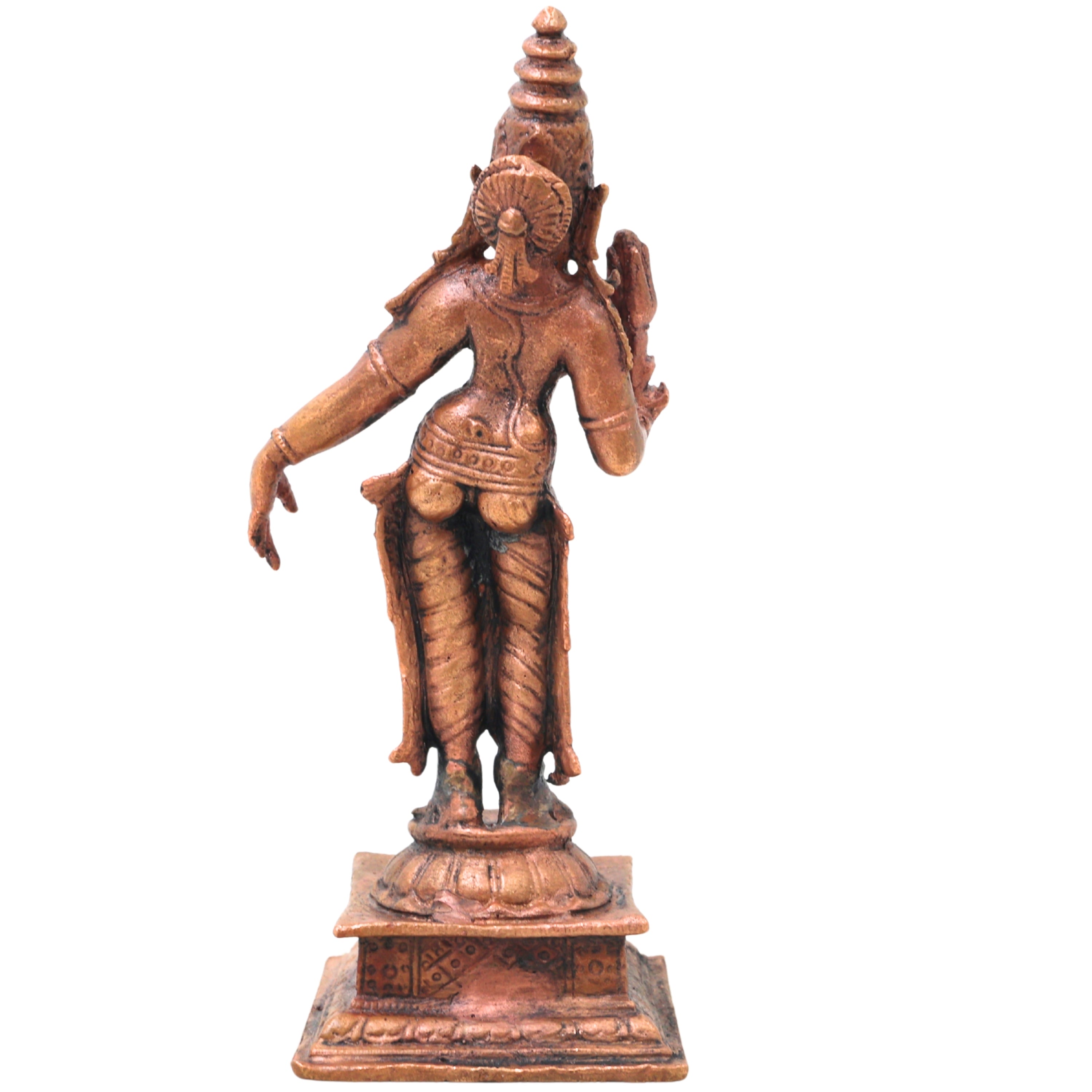 Copper Shridevi Idol Handcrafted Sri Devi Mahalakshmi Murti Traditional Chola Statue for Pooja Decor & Gifting , Brown, 5 Inch, 1 Piece