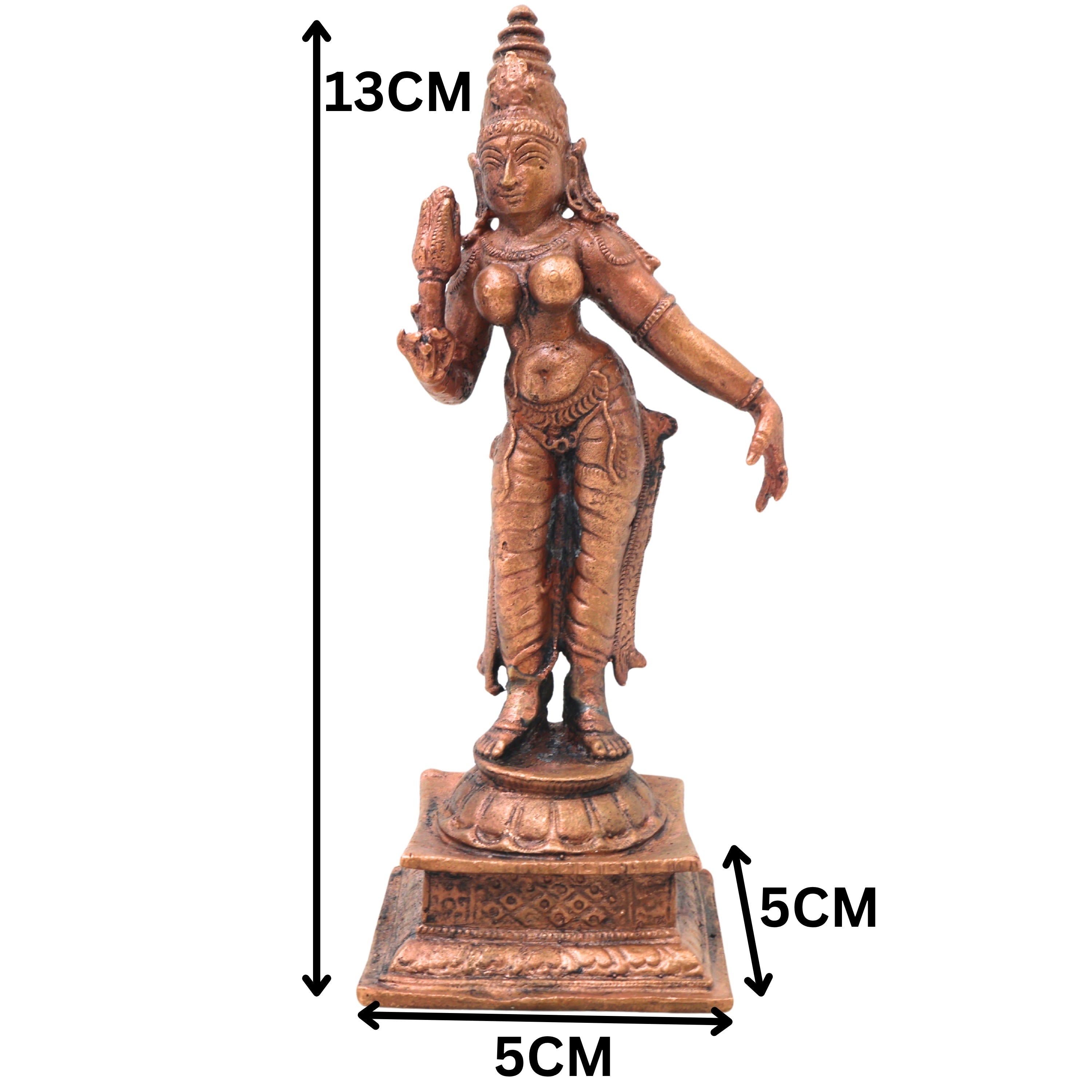Copper Shridevi Idol Handcrafted Sri Devi Mahalakshmi Murti Traditional Chola Statue for Pooja Decor & Gifting , Brown, 5 Inch, 1 Piece