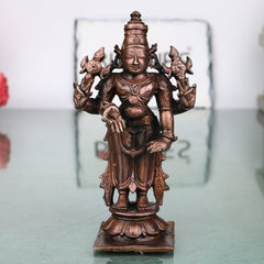 Copper Vishnu Idol Handcrafted Sri Vishnu Murti Narayana Perumal Statue for Pooja, Temple, Vastu &amp; Spiritual Home Decor, Brown, 4 Inch, 1 Piece