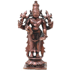 Copper Vishnu Idol Handcrafted Sri Vishnu Murti Narayana Perumal Statue for Pooja, Temple, Vastu &amp; Spiritual Home Decor, Brown, 4 Inch, 1 Piece