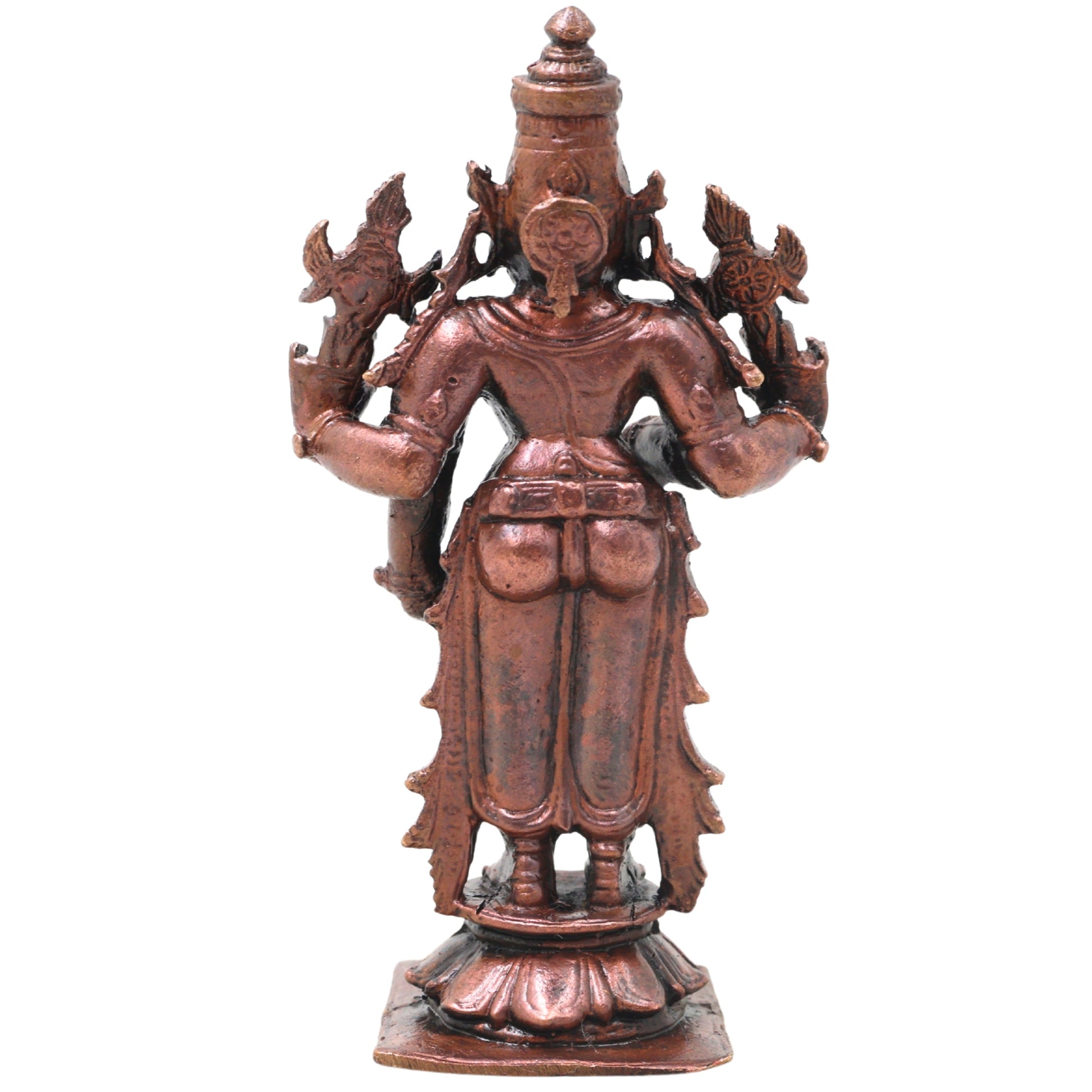 Copper Vishnu Idol Handcrafted Sri Vishnu Murti Narayana Perumal Statue for Pooja, Temple, Vastu &amp; Spiritual Home Decor, Brown, 4 Inch, 1 Piece