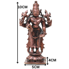 Copper Vishnu Idol Handcrafted Sri Vishnu Murti Narayana Perumal Statue for Pooja, Temple, Vastu &amp; Spiritual Home Decor, Brown, 4 Inch, 1 Piece