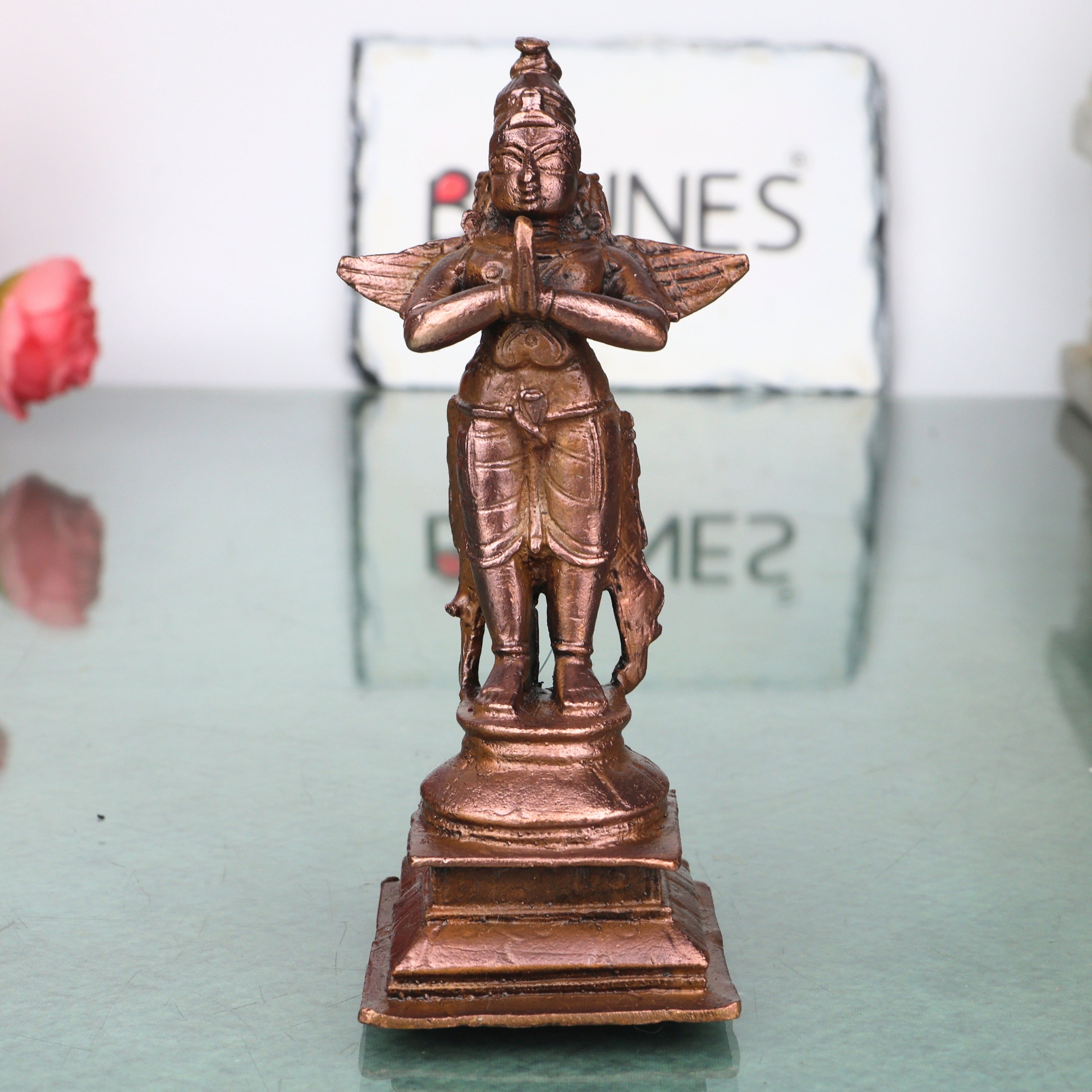 Copper Garuda Idol Handcrafted Vainateya Vishnu Vahana Traditional Chola Murti for Pooja Decor & Gifting, Brown, 4.5 Inch, 1 Piece