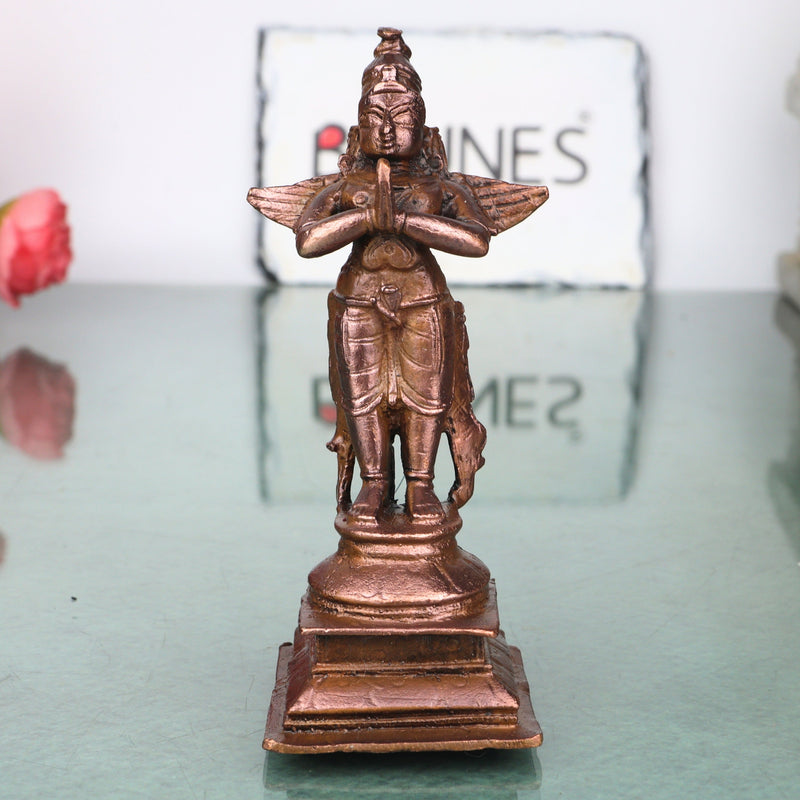 Copper Garuda Idol Handcrafted Vainateya Vishnu Vahana Traditional Chola Murti for Pooja Decor & Gifting, Brown, 4.5 Inch, 1 Piece