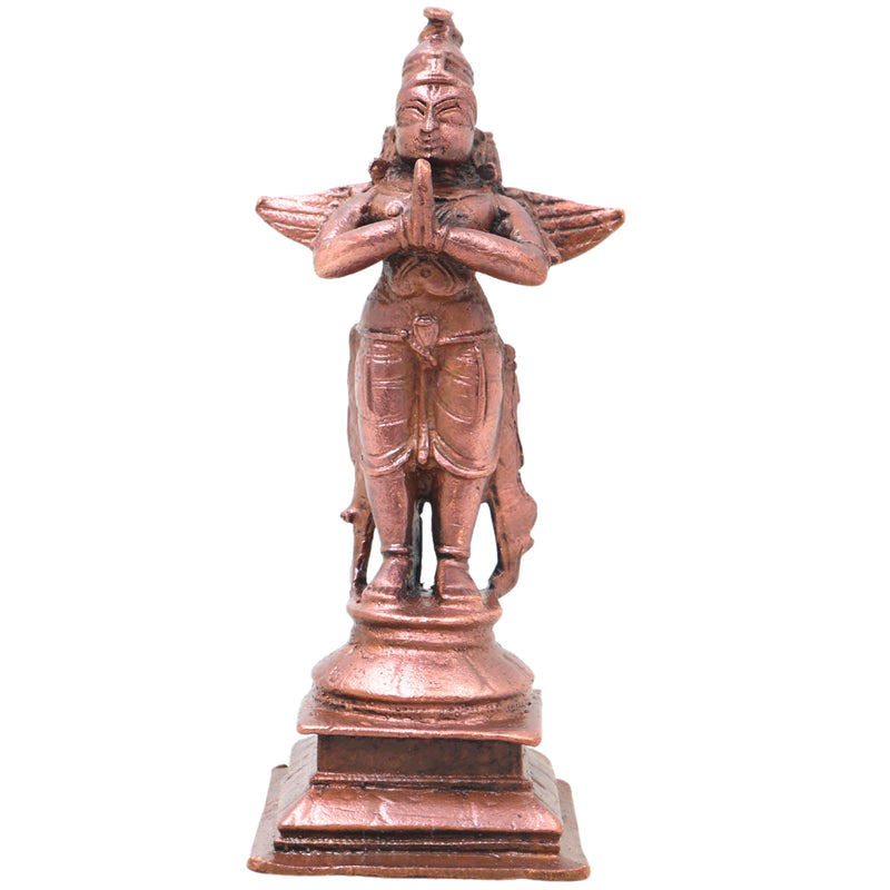 Copper Garuda Idol Handcrafted Vainateya Vishnu Vahana Traditional Chola Murti for Pooja Decor & Gifting, Brown, 4.5 Inch, 1 Piece