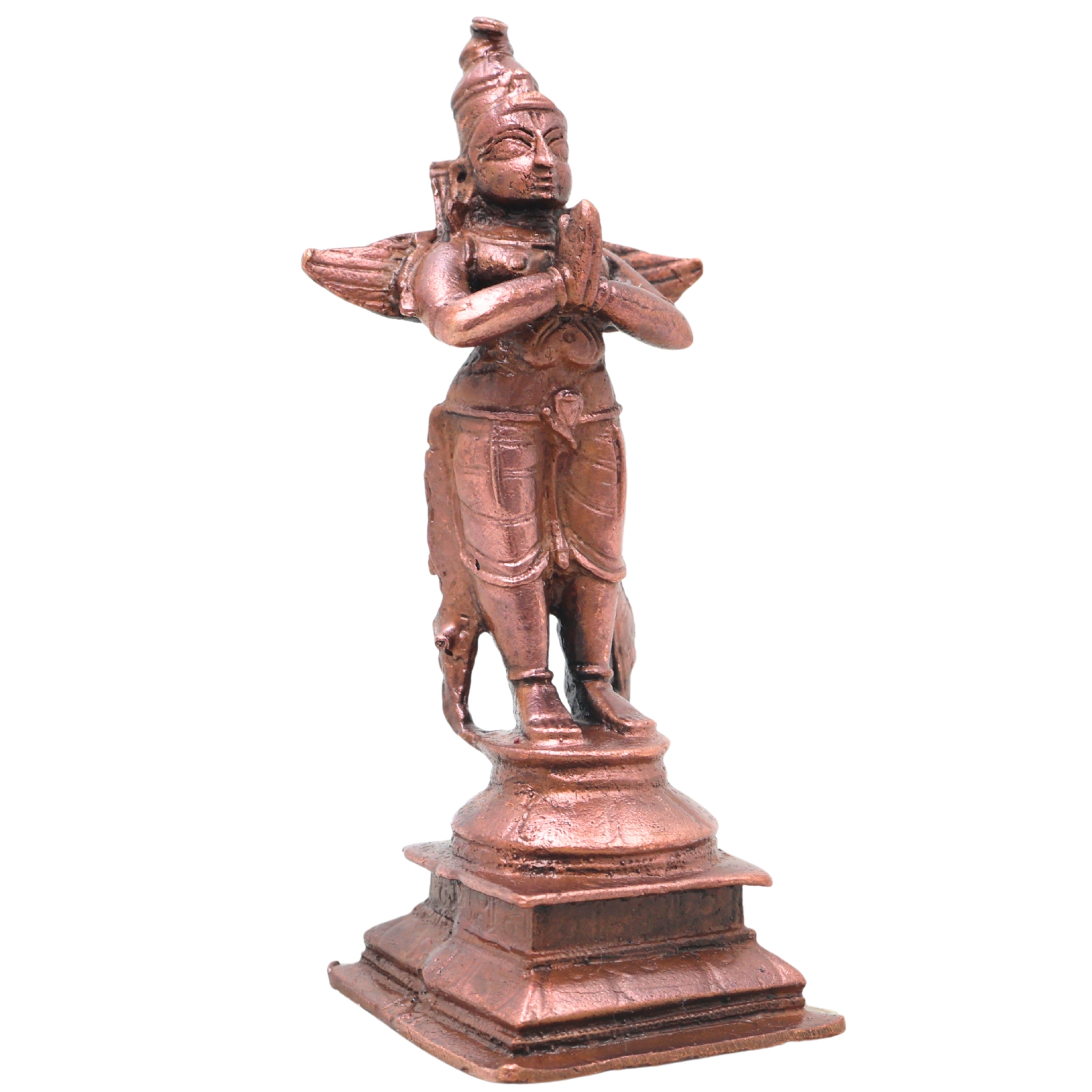 Copper Garuda Idol Handcrafted Vainateya Vishnu Vahana Traditional Chola Murti for Pooja Decor & Gifting, Brown, 4.5 Inch, 1 Piece