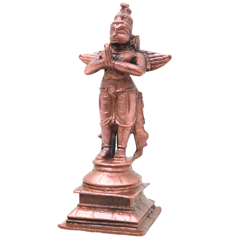 Copper Garuda Idol Handcrafted Vainateya Vishnu Vahana Traditional Chola Murti for Pooja Decor & Gifting, Brown, 4.5 Inch, 1 Piece