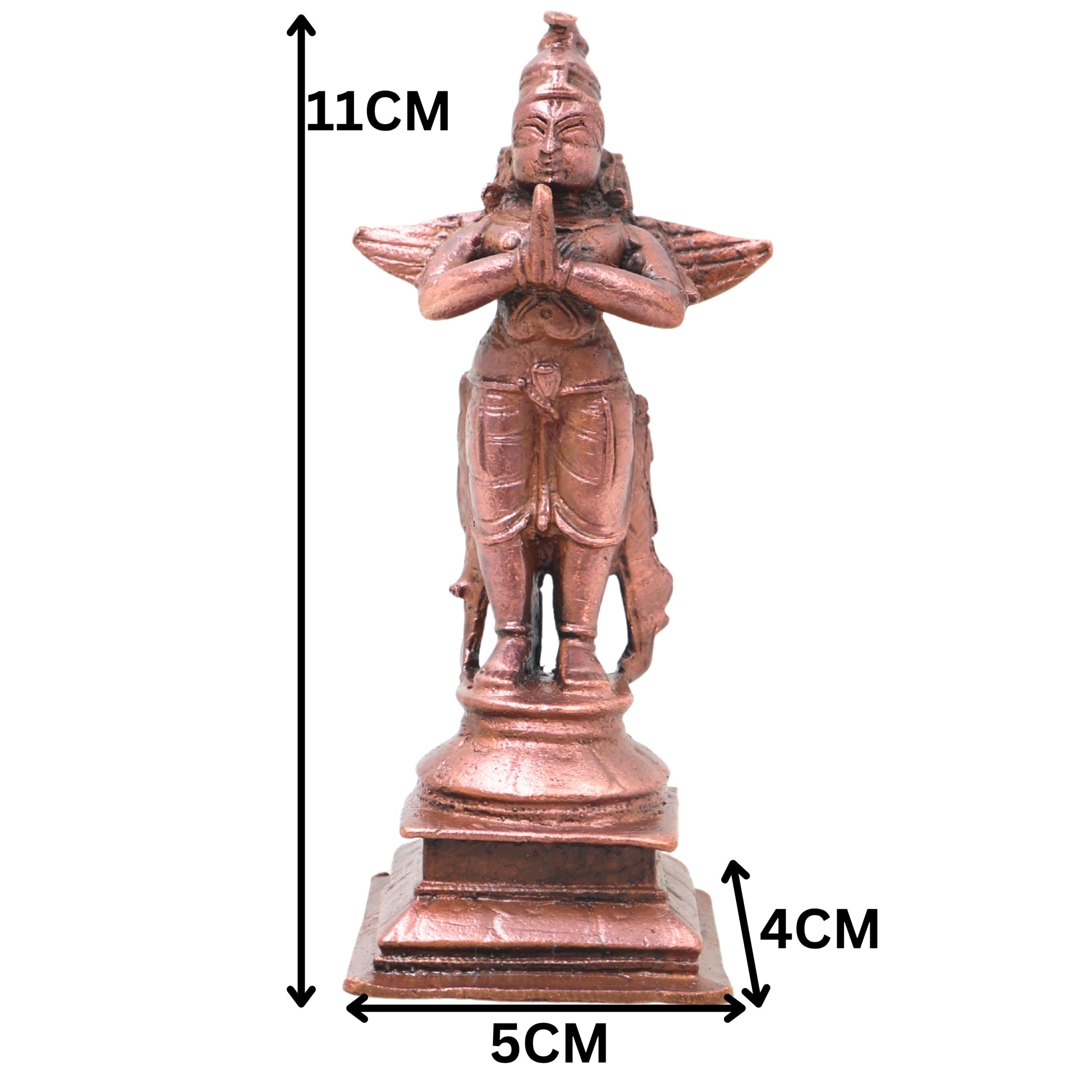 Copper Garuda Idol Handcrafted Vainateya Vishnu Vahana Traditional Chola Murti for Pooja Decor & Gifting, Brown, 4.5 Inch, 1 Piece