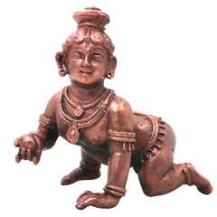 Copper Laddu Krishna Idol Handcrafted Bala Gopala Govinda Murti Traditional Chola Pooja Decor Gift, Brown, 2.5 Inch, 1 Piece