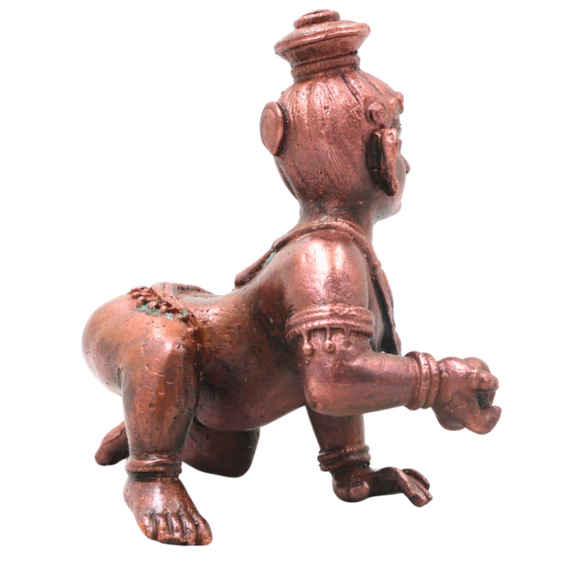 Copper Laddu Krishna Idol Handcrafted Bala Gopala Govinda Murti Traditional Chola Pooja Decor Gift, Brown, 2.5 Inch, 1 Piece