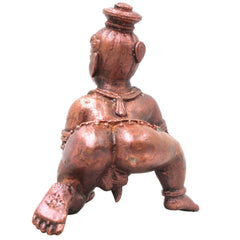 Copper Laddu Krishna Idol Handcrafted Bala Gopala Govinda Murti Traditional Chola Pooja Decor Gift, Brown, 2.5 Inch, 1 Piece