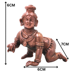 Copper Laddu Krishna Idol Handcrafted Bala Gopala Govinda Murti Traditional Chola Pooja Decor Gift, Brown, 2.5 Inch, 1 Piece