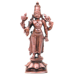 Copper Vishnu Narayana Idol Handcrafted Traditional Murti for Pooja Home Decor Temple Gifting, Brown, 5 Inch, 1 Piece