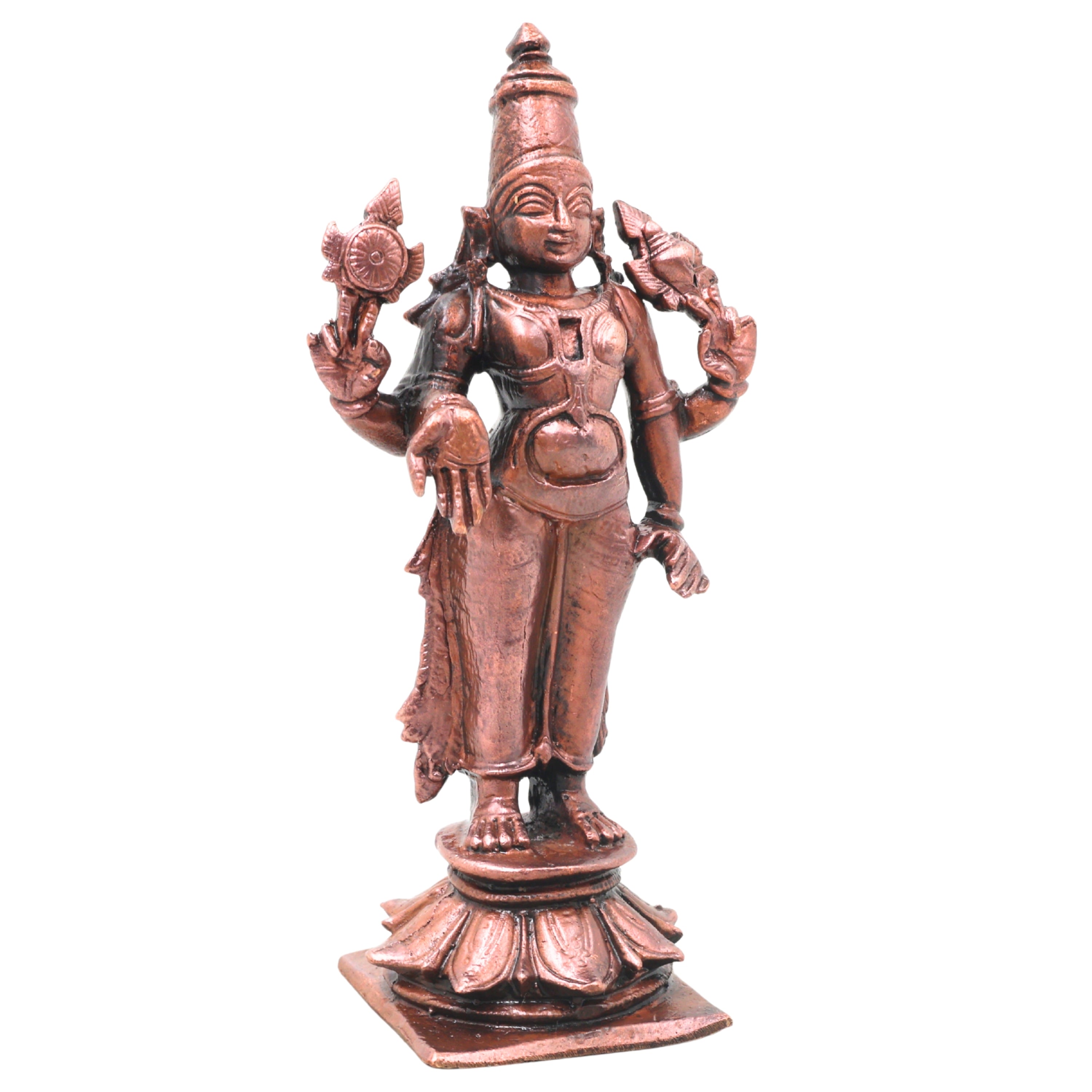 Copper Vishnu Narayana Idol Handcrafted Traditional Murti for Pooja Home Decor Temple Gifting, Brown, 5 Inch, 1 Piece