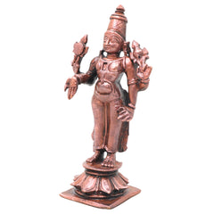 Copper Vishnu Narayana Idol Handcrafted Traditional Murti for Pooja Home Decor Temple Gifting, Brown, 5 Inch, 1 Piece