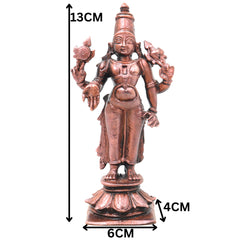 Copper Vishnu Narayana Idol Handcrafted Traditional Murti for Pooja Home Decor Temple Gifting, Brown, 5 Inch, 1 Piece